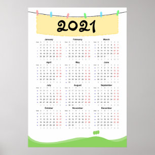 Calendrier 2021 Poster - Lundi début