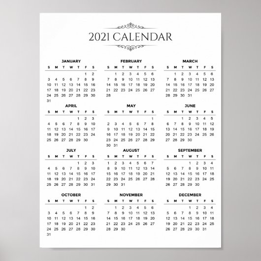 Calendrier 2021 simple mais élégant | Poster (Devant)