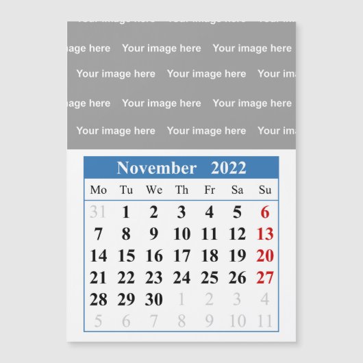 Calendrier 2022 Novembre Carte magnétique (Devant)