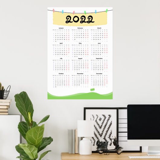 Calendrier 2022 Poster - Lundi début (Bureau à domicile)