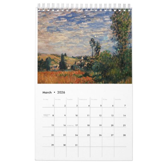 Calendrier 2023, 12 mois Claude Monet Impressionni (Mar 2026)