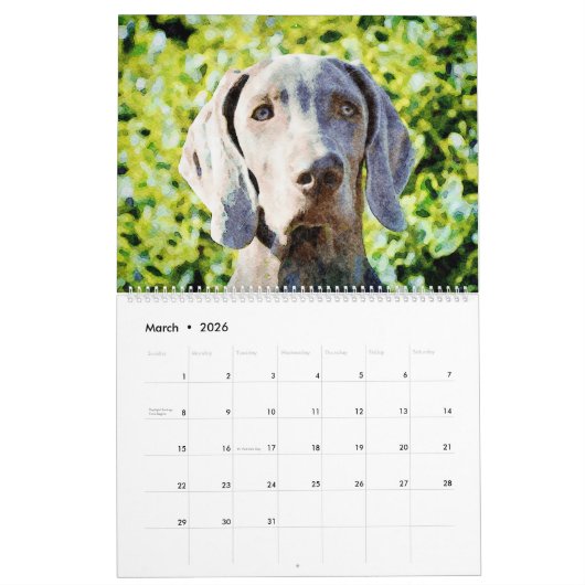 Calendrier 2023 Ghoely Weimaraner Chien propriétaire Lover ca (Mar 2026)