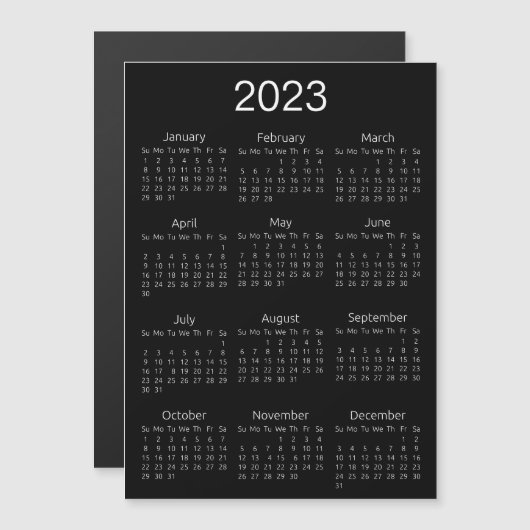 Calendrier 2023 Magnet noir et blanc simple (Devant / Derrière)