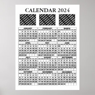 Calendrier 2024 Ajouter 3 Photos Poster Blanc 18x2