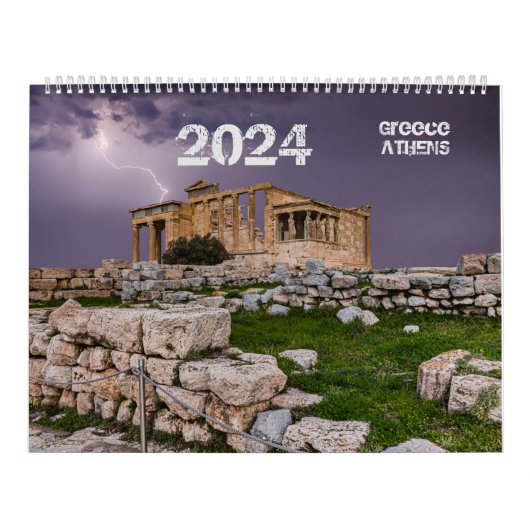 Calendrier 2024 année avec photo d'Athènes, Grèce (Protection)