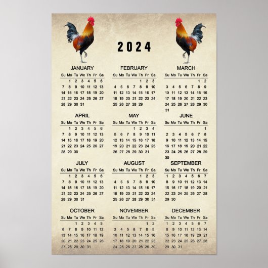 Calendrier 2024 de deux coqs Poster (Devant)