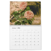 Calendrier 2024, Fleur aquarelle, Musique Vintage (Jan 2026)