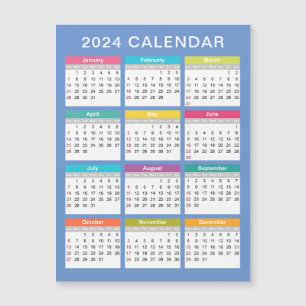 Calendrier 2024 mignon et coloré   Carte magnétiqu
