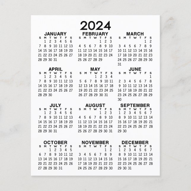 Modèles de calendrier imprimables 2024 5x5 pouces Mini calendrier