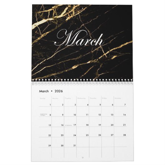 Calendrier 2024 motif en marbre noir avec or (Mar 2026)