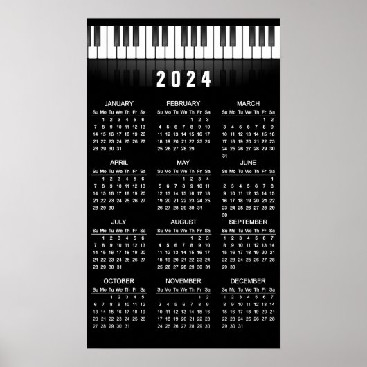 Calendrier 2024 Poster Clavier de Piano Mural (Devant)