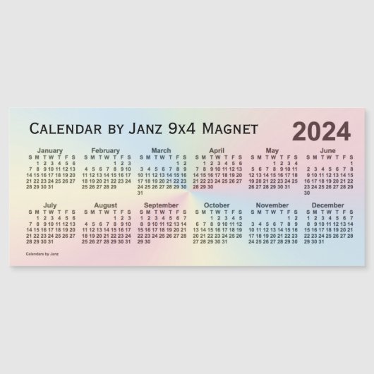 Calendrier 2024 Rainbow Cloud par Janz 9x4 Magnet (Devant)