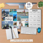 Calendrier 2025 14 Photos Nom du monogramme Couleu<br><div class="desc">Créez votre propre tapis de bureau personnalisé en couleur et en calendrier avec un calendrier 2025 à l'année (concepteur de contact pour un calendrier d'une autre année) et un modèle de collage photo facile à télécharger avec 14 images de différentes formes et tailles, horizontales et verticales pour accueillir une grande...</div>