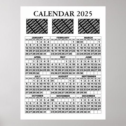 Calendrier 2025 Ajouter 3 Photos Affiche Blanche 1 (Devant)