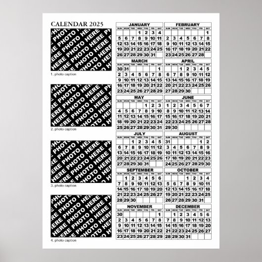 Calendrier 2025 Ajouter 4 Photos Affiche 24x32in (Devant)