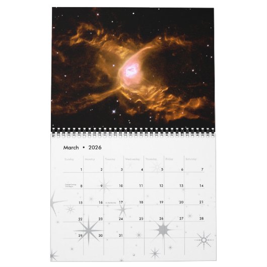 Calendrier 2025 Astronomie spatiale Universe NASA Nebulae Sta (Mar 2026)