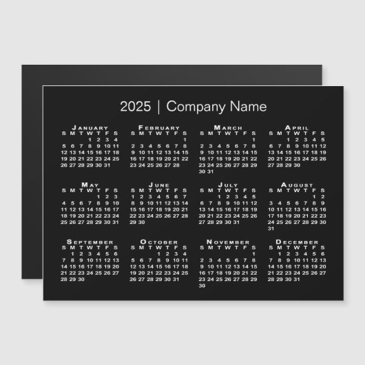 Calendrier 2025 avec nom de société Black Magnet (Devant / Derrière)