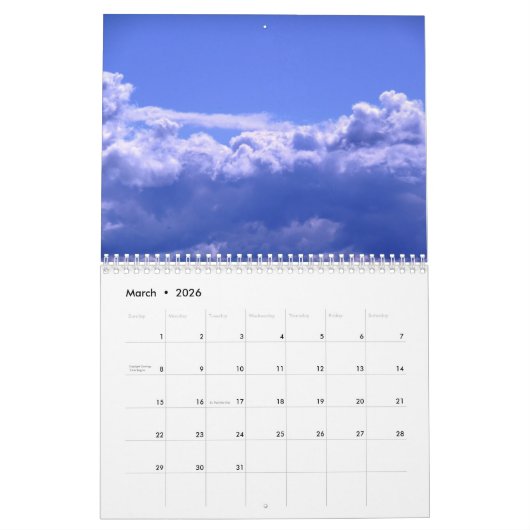 Calendrier 2025 avec nuages (Mar 2026)