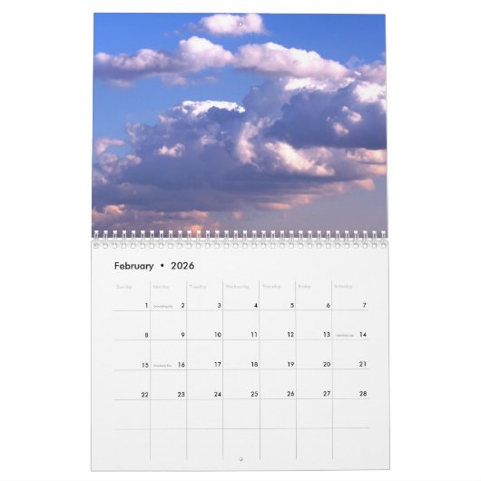 Calendrier 2025 avec nuages (Feb 2026)