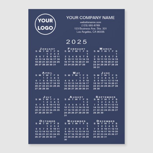 Calendrier 2025 Business Logo Texte Marine Magnet  (Devant)