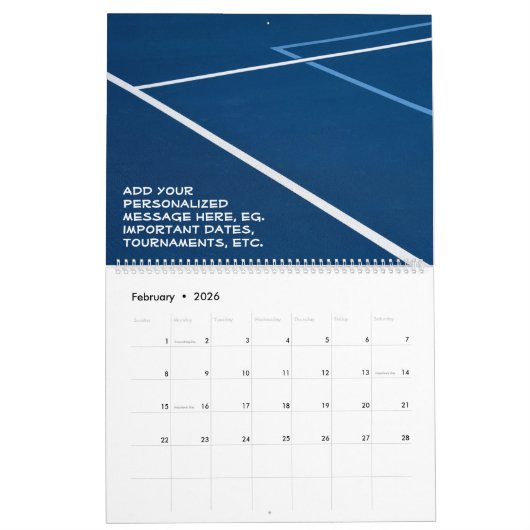 Calendrier 2025 Chaque année Personnalisable PICKLEBALL (Feb 2026)