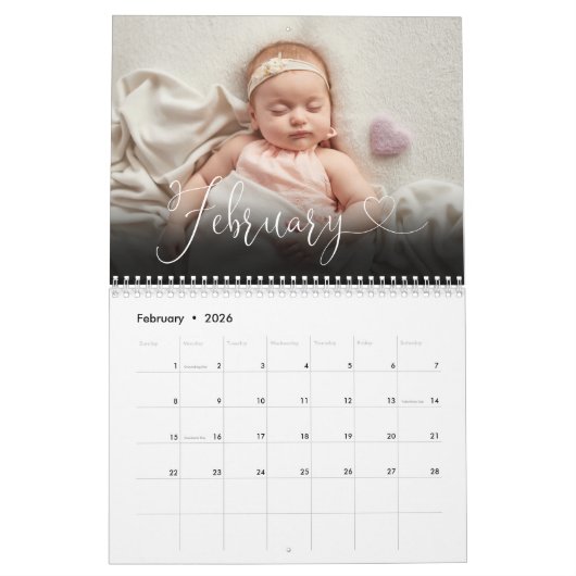 Calendrier 2025 Custom Family Elegant Heart Script Photo (Feb 2026)