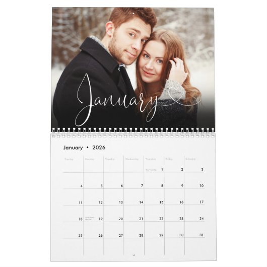 Calendrier 2025 Custom Family Elegant Heart Script Photo (Jan 2026)