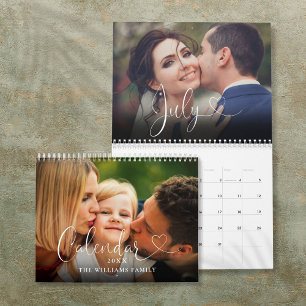 Calendrier 2025 Custom Family Elegant Heart Script Photo