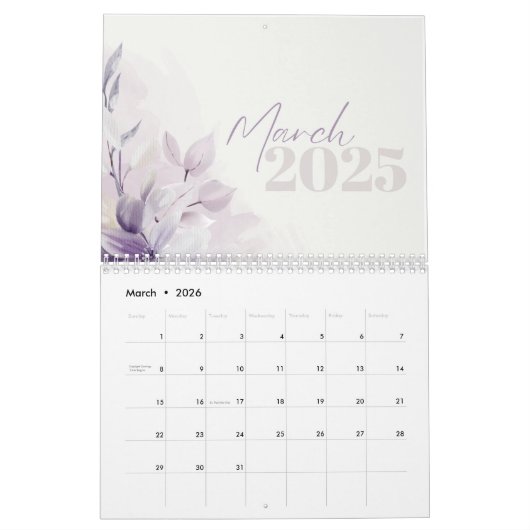 Calendrier 2025 Floral Purple Aquarelle (Mar 2026)