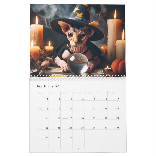 Calendrier 2025 Funny Sphynx Chats et Elf Sphynx Mur (Mar 2026)