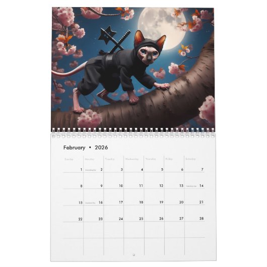 Calendrier 2025 Funny Sphynx Chats et Elf Sphynx Mur (Feb 2026)