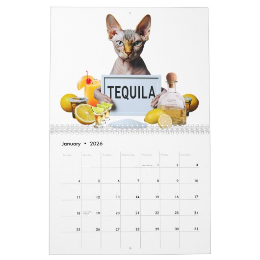 Calendrier 2025 Funny Sphynx Chats et Elf Sphynx Mur (Jan 2026)