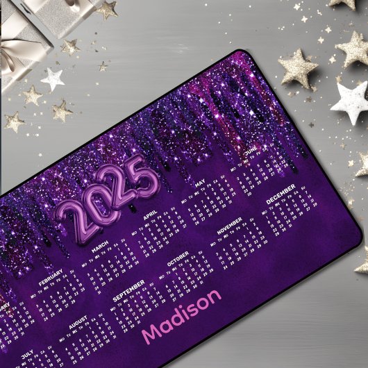 Calendrier 2025 mou Purple Unicorn Glitter Drips