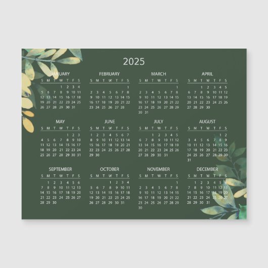 Calendrier 2025 simple mais élégant | Carte magnét (Devant)