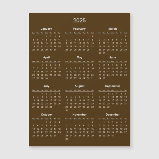 Calendrier 2025 simple mais élégant | Carte magnét (Devant)