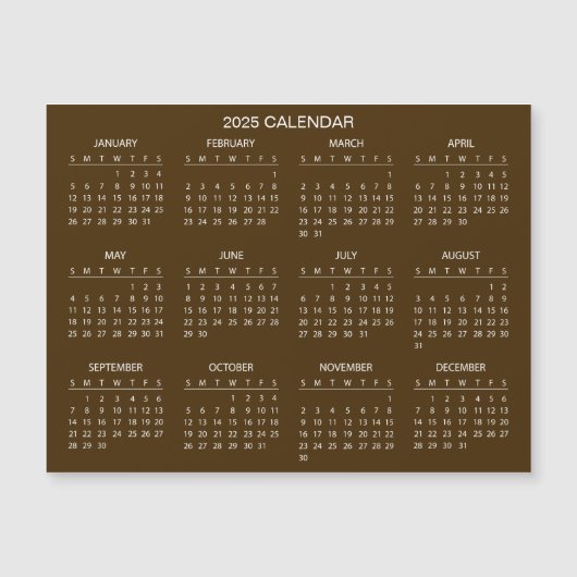 Calendrier 2025 simple mais élégant | Carte magnét (Devant)