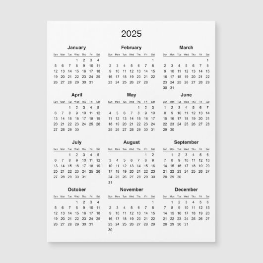Calendrier 2025 simple mais élégant | Carte magnét (Devant)