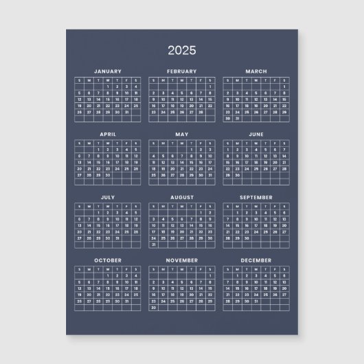 Calendrier 2025 simple mais élégant | Carte magnét (Devant)