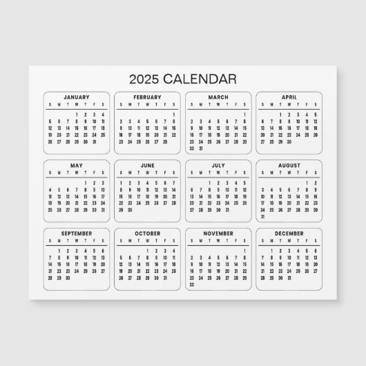 Calendrier 2025 simple mais élégant | Carte magnét (Devant)