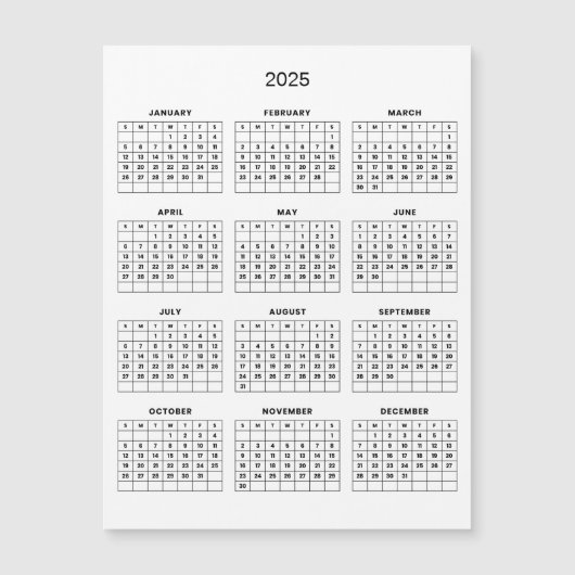 Calendrier 2025 simple mais élégant | Carte magnét (Devant)