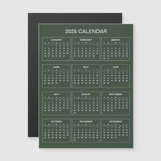 Calendrier 2025 simple mais élégant | Carte magnét (Devant / Derrière)