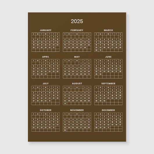 Calendrier 2025 simple mais élégant | Carte magnét (Devant)