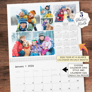 Calendrier 2026 5 Photos par mois et 2026 Année en un coup d'