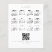 Calendrier 2026 affaires QR carte de vacances prom (Dos)