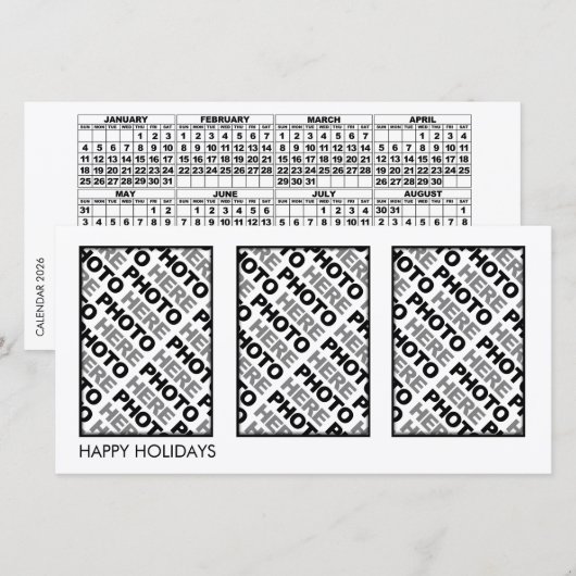 Calendrier 2026 Ajouter 3 Photos Carte (Devant / Derrière)