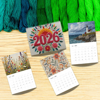 Calendrier 2026 Art de broderie moderne | Esthétique 