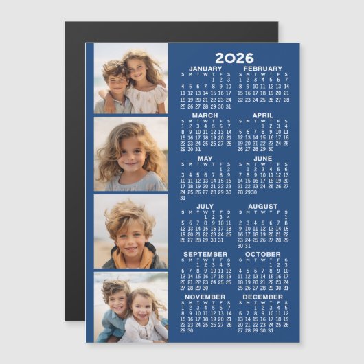 Calendrier 2026 avec 4 photo Collage carte magnéti (Devant / Derrière)