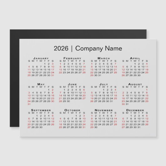 Calendrier 2026 avec nom commercial Gris Magnet (Devant / Derrière)