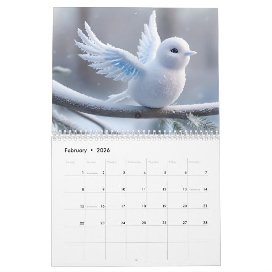 Calendrier 2026 avec oiseaux (Feb 2026)