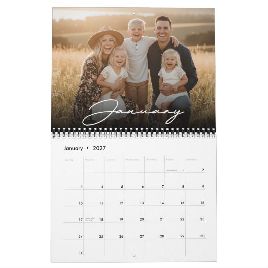Calendrier 2026 Custom Family Photo Modern Elegant Script  (Jan 2027)
